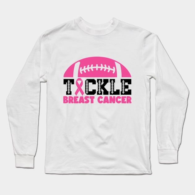 Tackle Breast Cancer Football Sport Awareness Support Pink Ribbon Long Sleeve T-Shirt by Color Me Happy 123